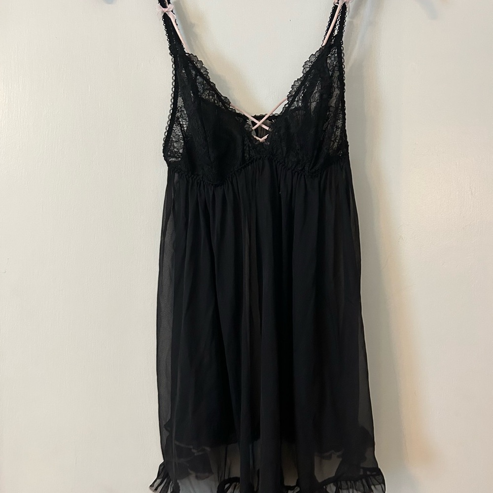 Elegant Black Victoria Secret Lace Nightgown Lingerie with Matching Panties